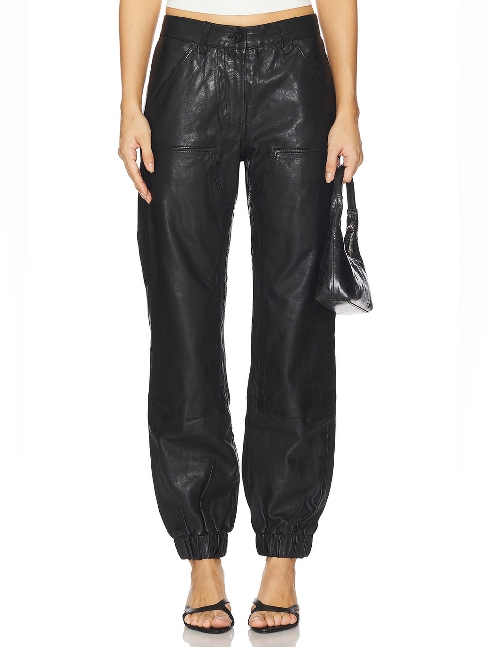 All Saints Black Leather Track Joggers size 0